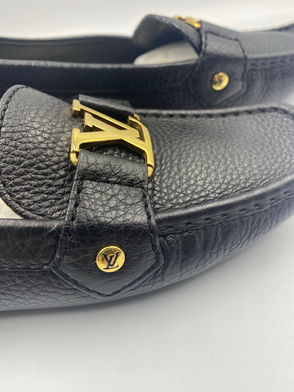 Louis Vuitton, Shoes, Louis Vuitton Black Leather Mens Loafer Slip On Dress  Shoes Size 95