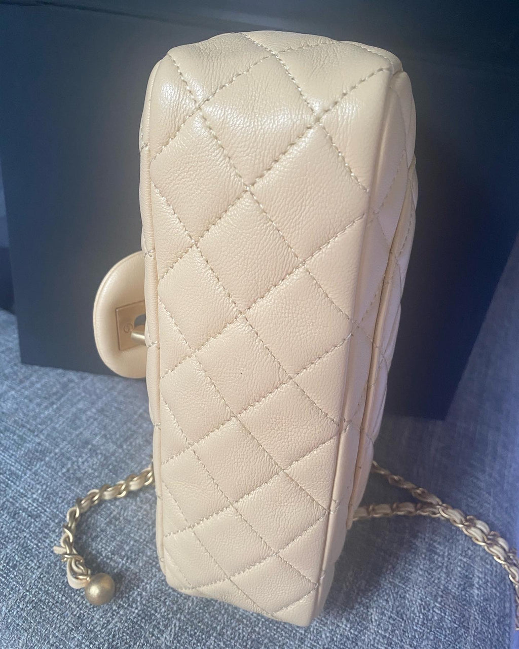 Chanel Blue Quilted Denim Pearl Crush Mini Classic Flap Bag Brushed Gold Hardware, 2021 (Like New)