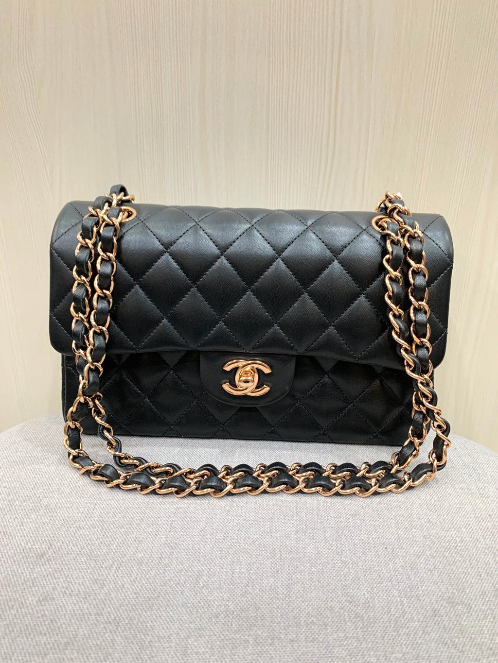 Chanel 9 Black Classic Double Flap Bag with Gold Hardware at