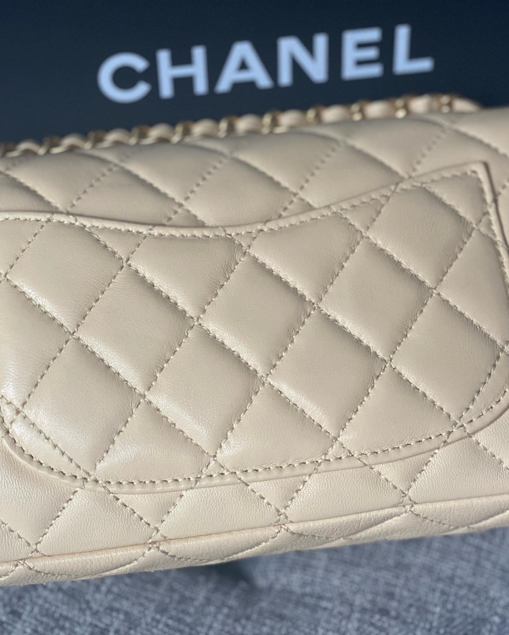 Chanel mini rectangular bag silver calfskin pearls