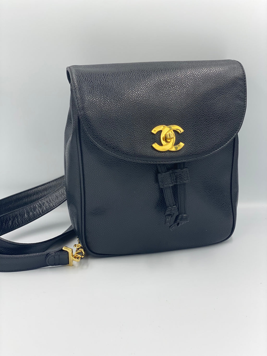 Chanel Black Caviar Jumbo Vertical Stitch Classic Flap Bag 74701