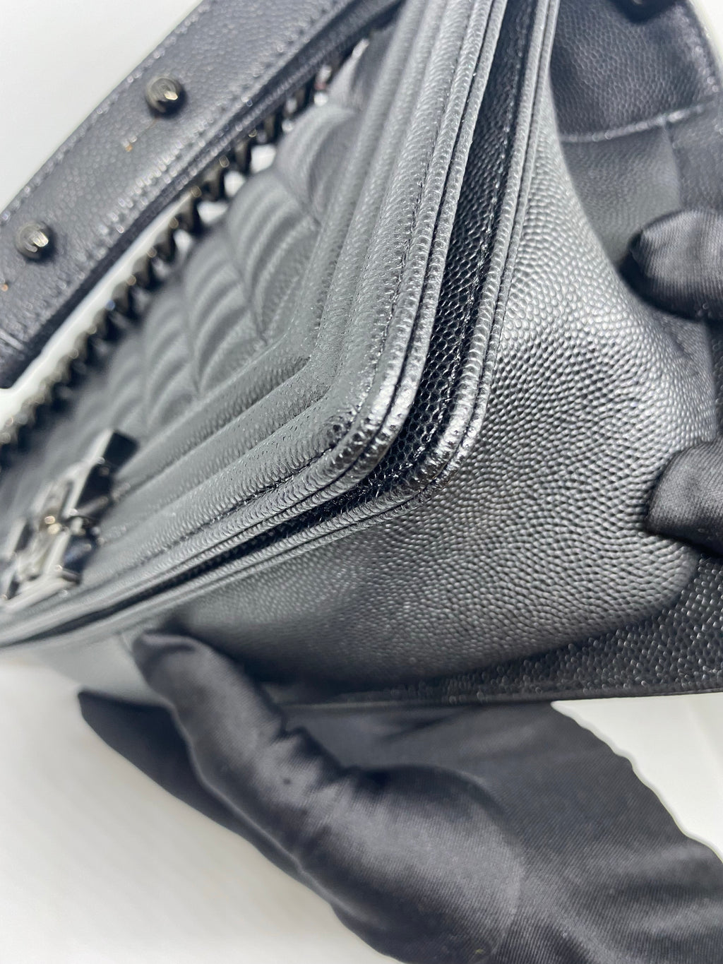 Chanel Black Caviar Leather Boy Wallet On Chain