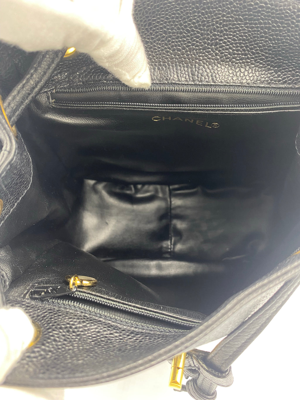 Chanel Beige Chevron Caviar Pocket Camera Bag Medium Q6BASU0FI7001