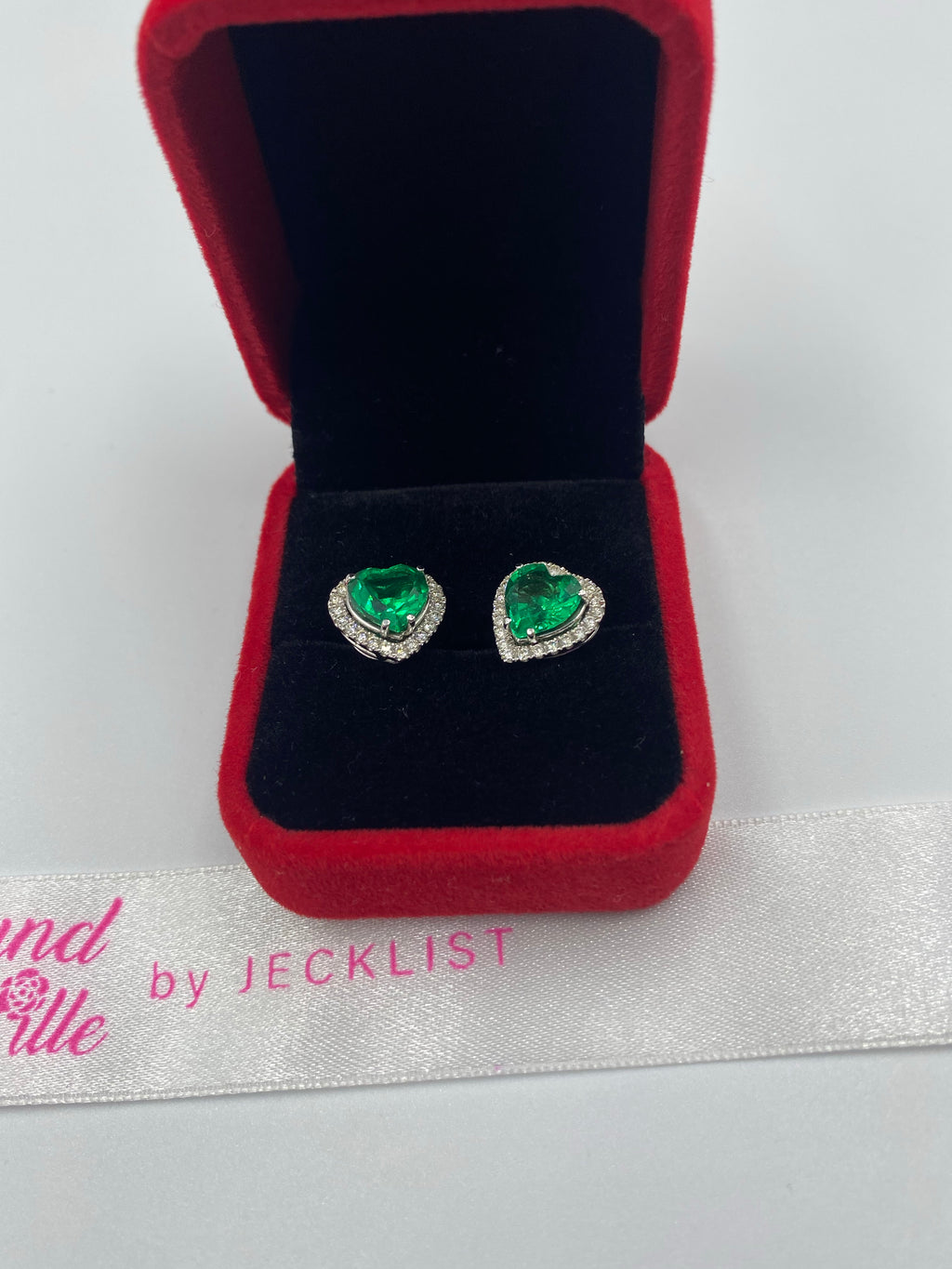Heart Earrings/Pendant (Multiple-use) With Diamonds And Green Stone