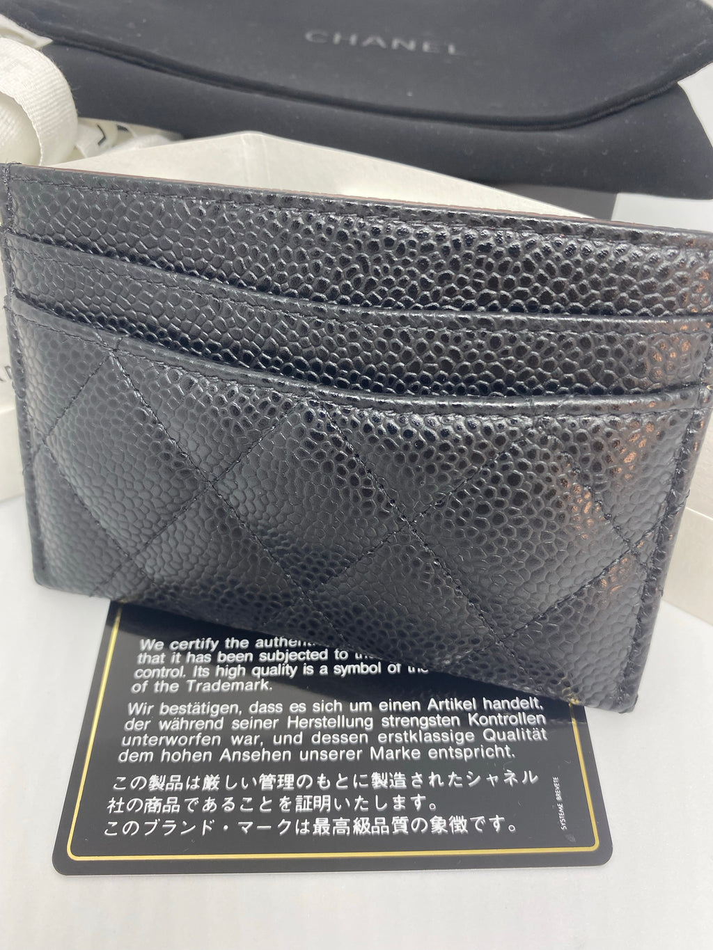 Authentic Chanel black caviar card holder brand new in box Silver