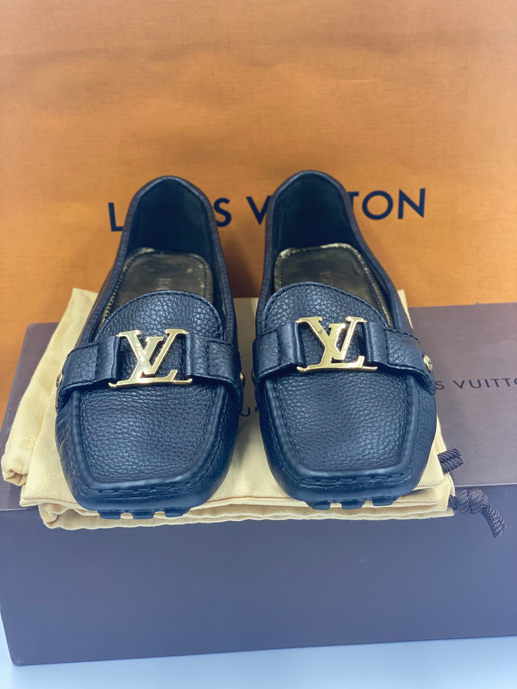 Shop Louis Vuitton Loafers Street Style Leather Logo Loafers